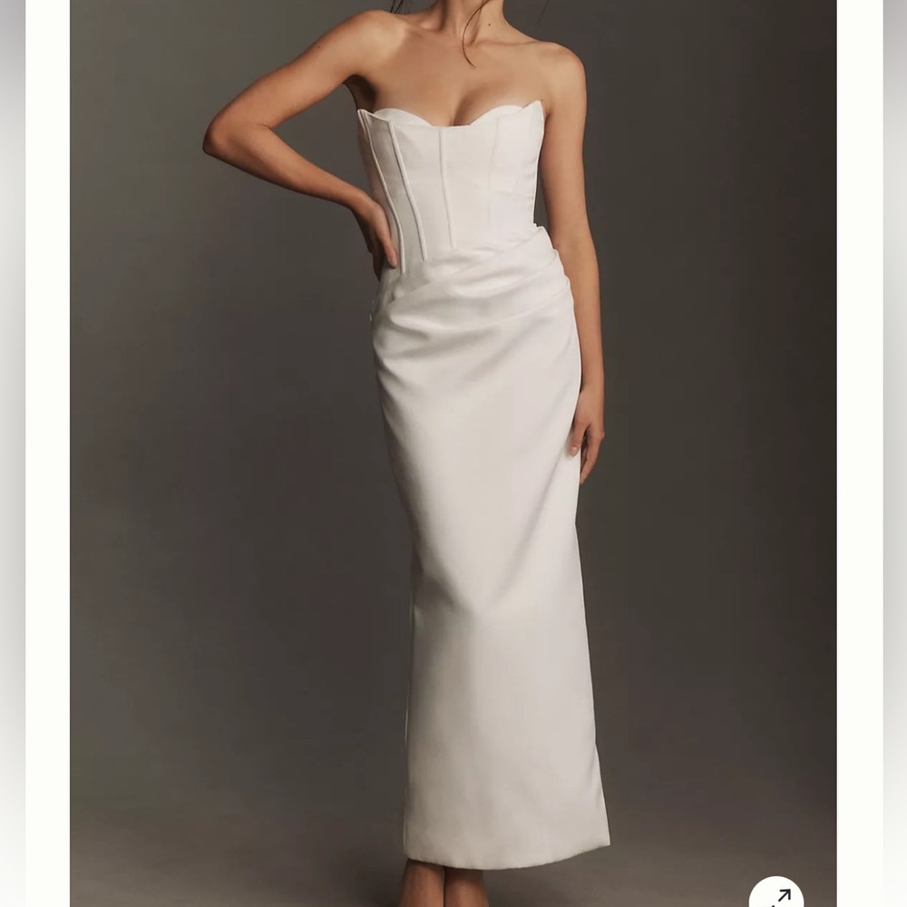 NWT Shona Joy Oakley Strapless Draped Maxi Dress, Ivory